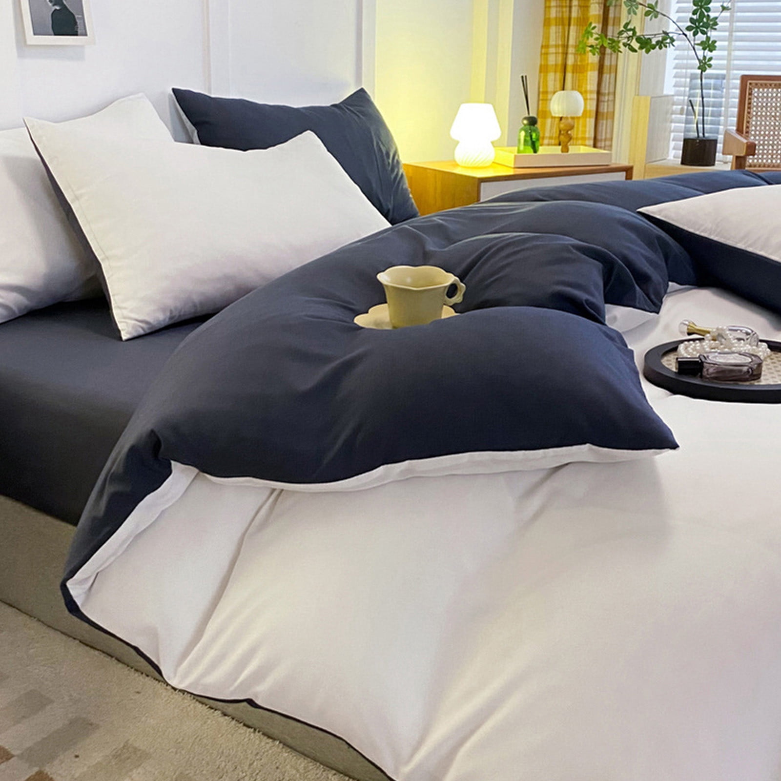 4 Piece Bed Sheets 71x87in Bedding Set with Duvet Cover Fitted Sheet 2 Pillowcases Soft Washed Polyester Wrinkle Free Easy Care by PALIFEUR
