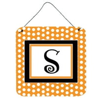 Letter S Initial Monogram - Orange Polkadots Wall or Door Hanging Prints