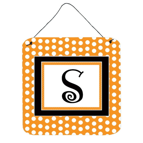 Letter S Initial Monogram - Orange Polkadots Wall or Door Hanging Prints