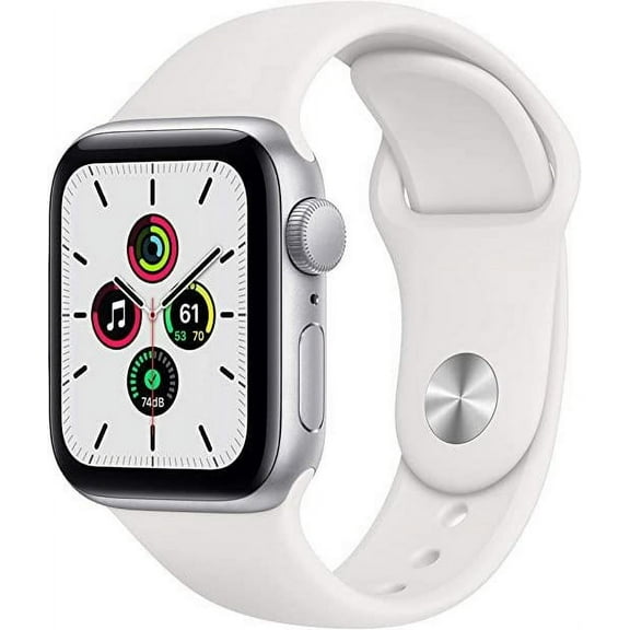Restored Apple Watch Series SE 44MM Silver Aluminum Case GPS Cellular White Sport Band (Refurbished)