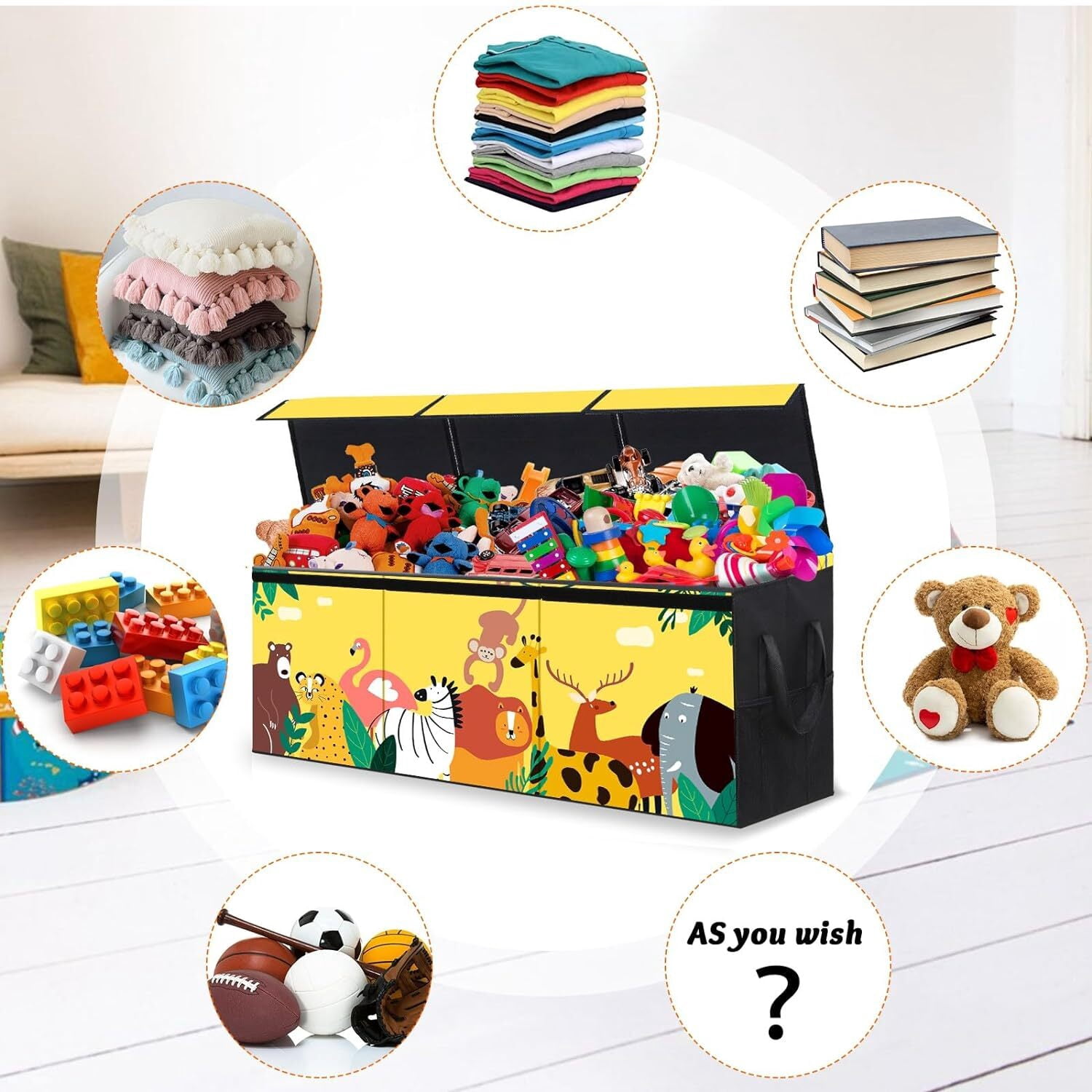 PAFOLO Large Children Toy Storage Chest: Collapsible and Sturdy Organizer with Lids for Kids' Toys, Closet,/Space Use, Yellow Oxford fabric
