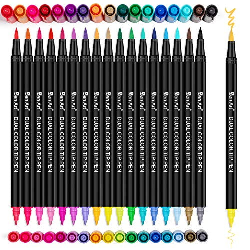 Aen Art Dual Brush Markers Pen, 36 Double Tip Coloring Marker, Thin Tip