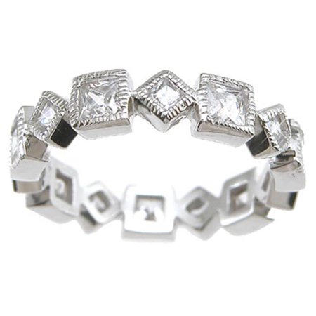 Plutus kkr6443 925 Sterling Silver Rhodium Finish CZ Princess Eternity Wedding Band Size 5