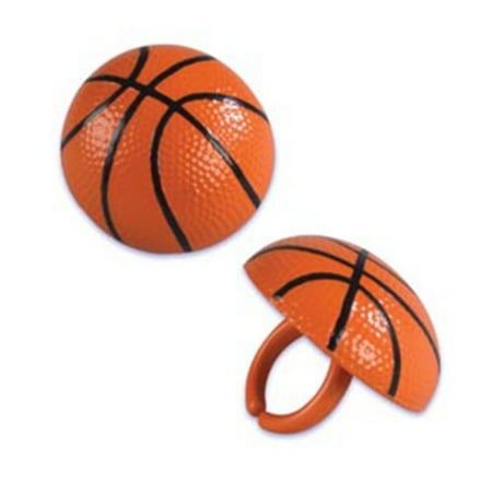 Ball Topper - 12 ct 3D Basketball Cupcake Topper Rings*