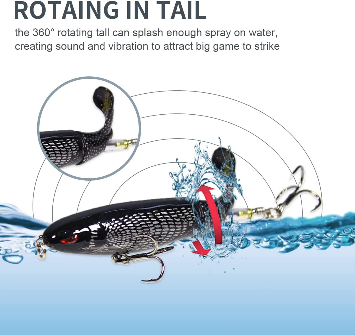 Whopper Popper Topwater Fishing Lure with 3D Eyes and Soft Rotating Tail for Bass