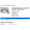 thumbnail image 2 of Right Headlight Assembly - Compatible with 1998 - 2000 Ford Ranger 1999, 2 of 2