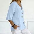 thumbnail image 5 of Women's 3/4 Sleeve Crew Neck T-Shirt, Casual Solid Color Elbow Length Sleeve Top, Soft Stretch Lightweight Basic Pullover Tee for Daily Layering 07-Light Blue L, 5 of 5