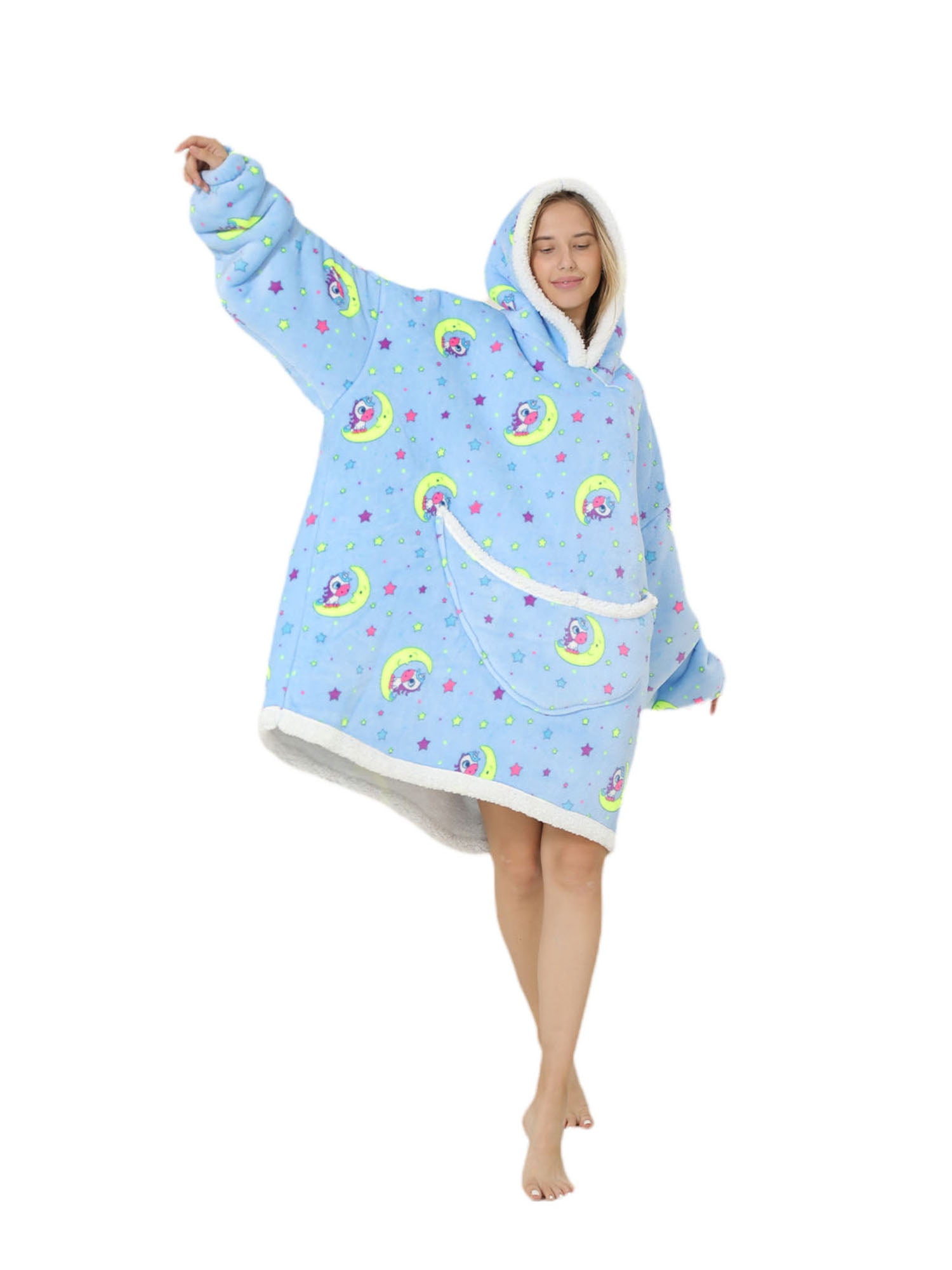 Shuttle tree Oversized Wearable Blanket Hoodie For Adult Kids Hooded Sherpa Sweatshirt With Front Pocket