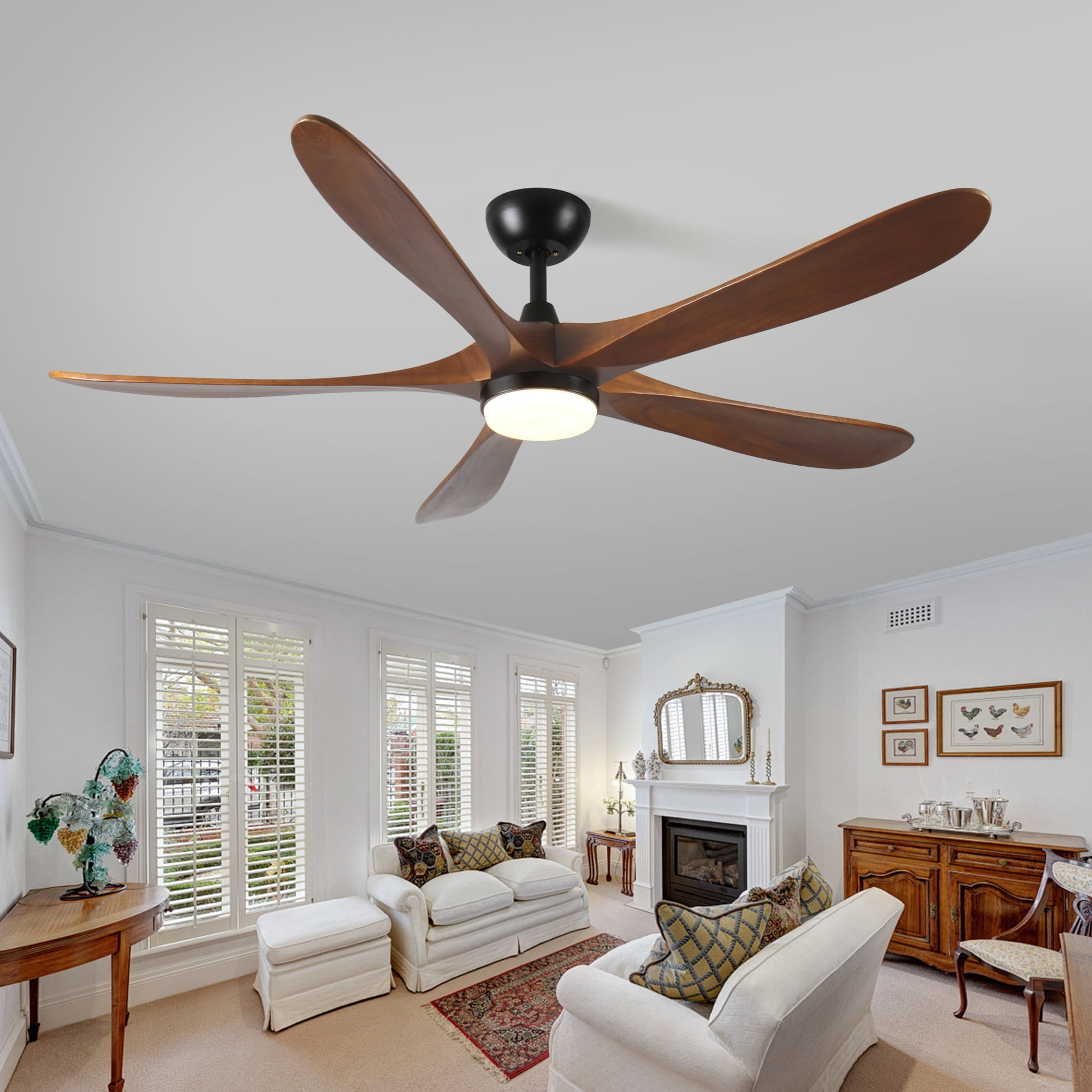 Jopath 62 Inch Solid Wood Ceiling Fan with Light (LED) and Remote Control, 5 Blades Modern DC Motor for Patios, Bedrooms and Farmhouses