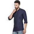 thumbnail image 4 of eloria Indian Traditional Navy Blue Thread Work Solid Cotton Blend Kurta For Men's, 4 of 7