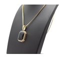 thumbnail image 3 of Rhinestone Studded Colored Gemstone Pendant w/ 2mm 24" Box Chain Necklace, Gold-Tone/Black Stone, 3 of 4