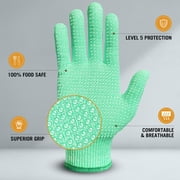 2 Pairs Evridwear Cut Resistant Gloves with Silicone Grip Dots ( Green+Gray,L)