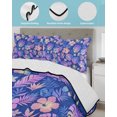 thumbnail image 3 of Quilts Queen Size Bedding Set, Purple Tropical Plants Reversible Summer Quilt 3 Pieces, Summer Botanical Palm Leaf Floral Lightweight Bedspreads Coverlets with 2 Pillow Shams for All Seasons, 3 of 5