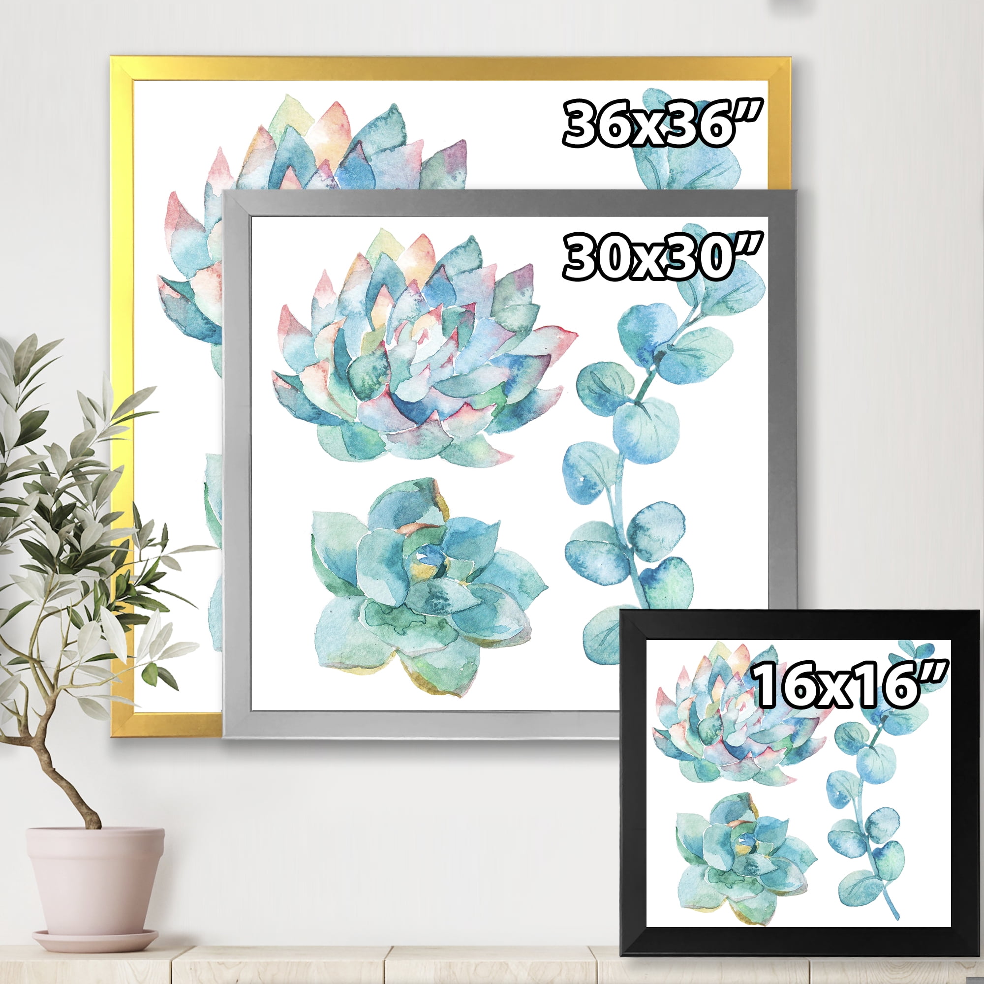Designart 'Succulents and Eucalyptus Leaves' Traditional Framed Art Print