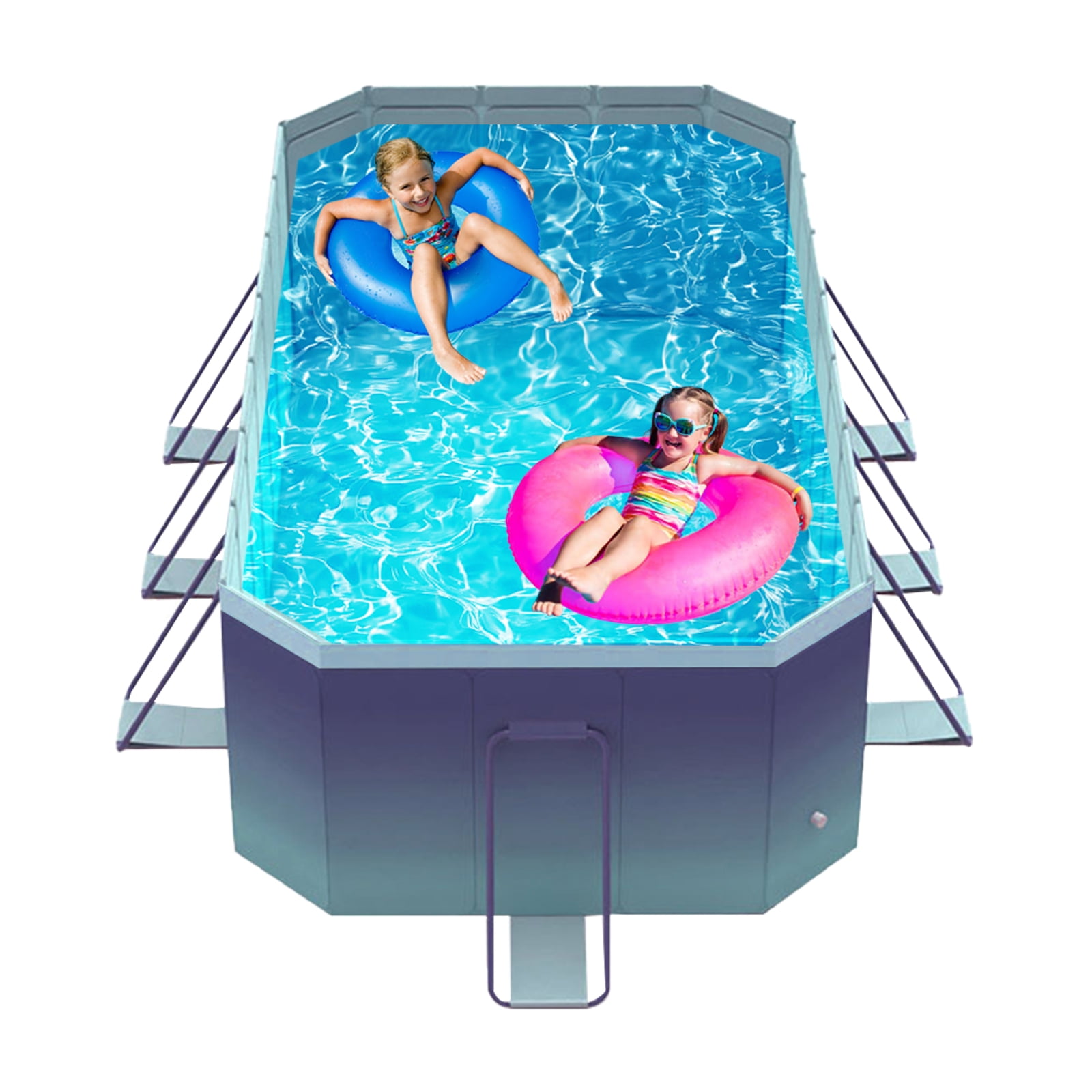LHUAI, 102" Foldable Non-Inflatable Pool, Large Rectangular Above Ground Outdoor Backyard Swimming Family Pool, For Adults, Kids And Pet Dogs, Blue.