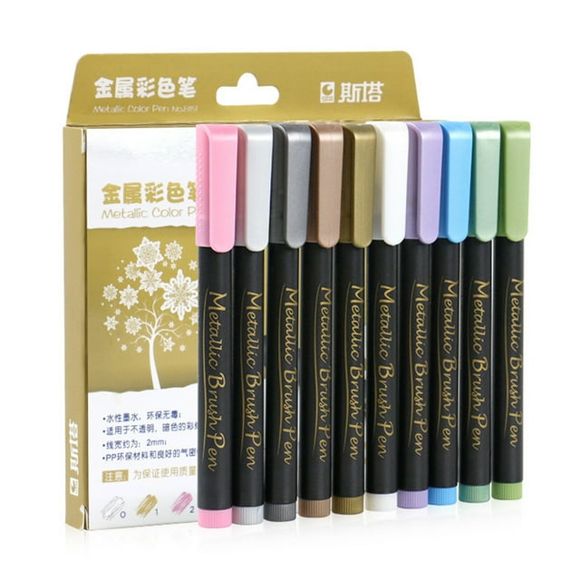 10 Colors Acrylic Paint Metallic Markers Set Water-Based Fine Point Art Marker 2mm Tip Quick
