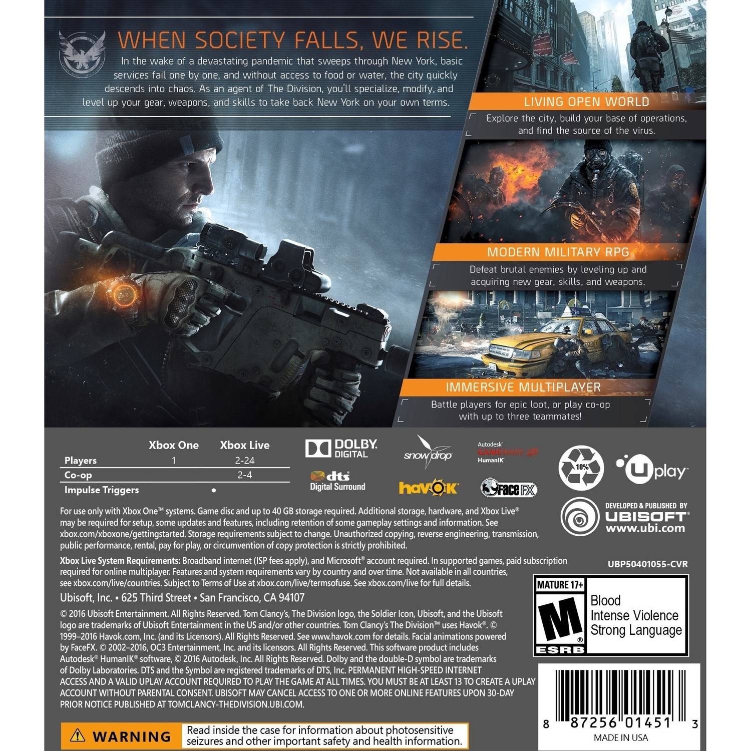 Tom Clancy's: The Division, Ubisoft, Xbox One, 887256014513 - image 2 of 7