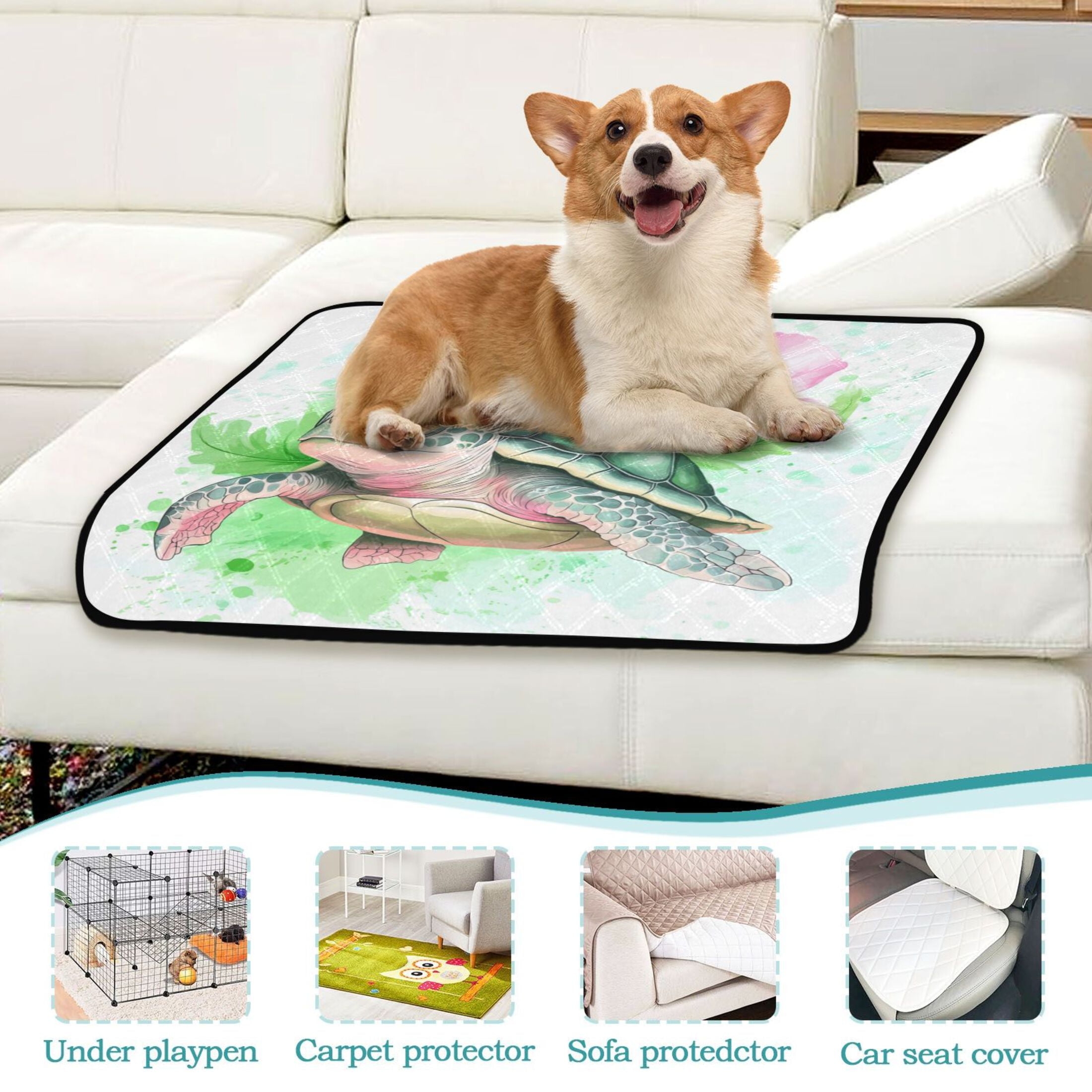 Washable Pet Pee Pads with Super Absorbent Reusable Training Pads for Dogs & Cats Cute Turtle