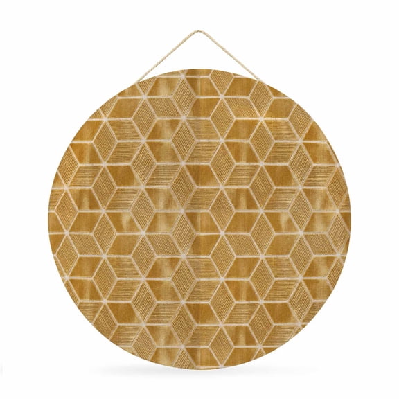 Welcome Sign for Front Door, Brown Geometric Round Metal Wall Art Wreaths, Checkered Modern Abstract Art Outdoor Indoor Wall Hanging Sign for Porch Decor Housewarming Gifts 11.8 Inch