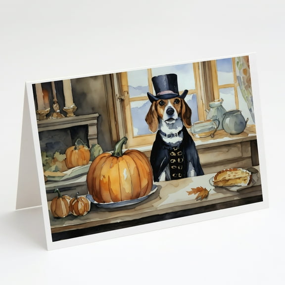 Beagle Fall Kitchen Pumpkins Greeting Cards and Envelopes Pack of 8 7 in x 5 in