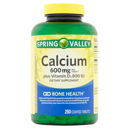 Spring Valley Facile naturel à avaler 600 mg avec vitamine D santé osseuse calcium Complément alimentaire, 250 ct