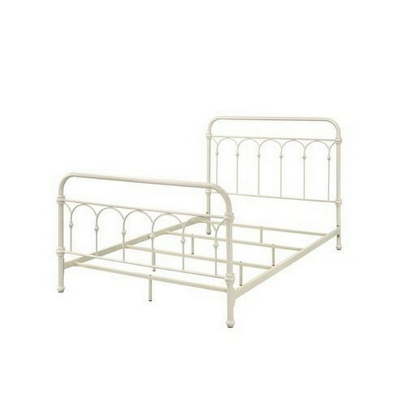 Full Size Metal Bed Frame with Spindle Headboard, White Finish