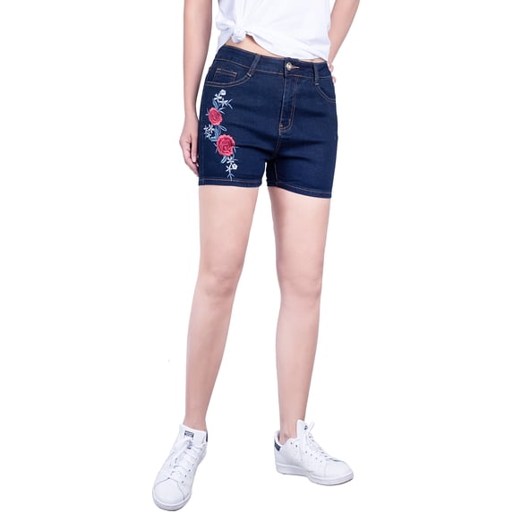 BodiLover, Women's, 5 Pocket Short Basic Ripped Jeans Denim Shorts, Denim Medium, 9