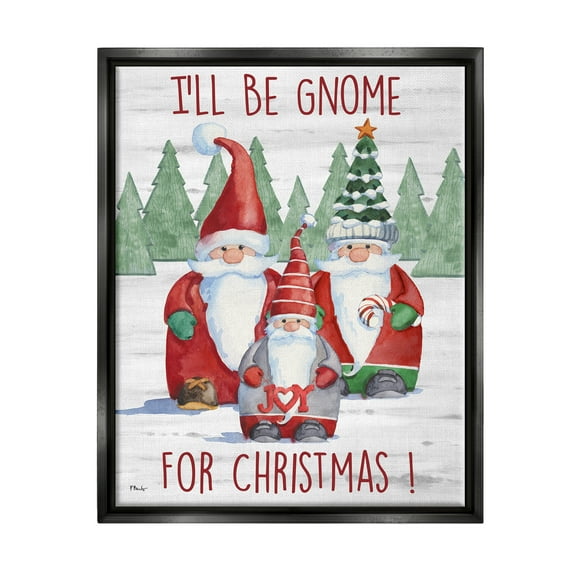Stupell Industries Gnome For Christmas Phrase Holiday Painting Black Floater Framed Art Print Wall Art, 17 x 21