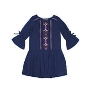 Embroidered Drop Waist Long Sleeve Dress (Little Girls & Big Girls)