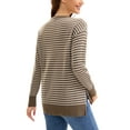 thumbnail image 3 of Suéter de punto a rayas para mujer ATHLECHIC, cuello redondo, holgado, con aberturas laterales, parte superior de otoño, atuendos casuales, XL color café-blanco, 3 of 5