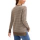 thumbnail image 3 of Suéter de punto a rayas para mujer ATHLECHIC, cuello redondo, holgado, con aberturas laterales, parte superior de otoño, atuendos casuales, color café-blanco, 3 of 5