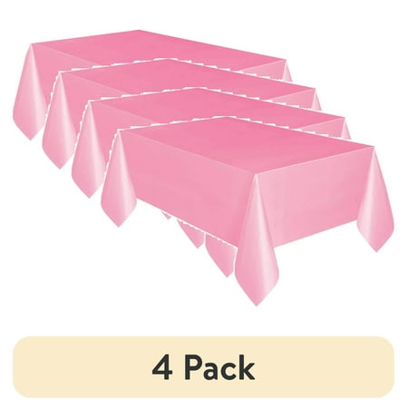 (4 pack) Light Pink Plastic Party Tablecloths, 108 x 54in, 3ct, Way To Celebrate!