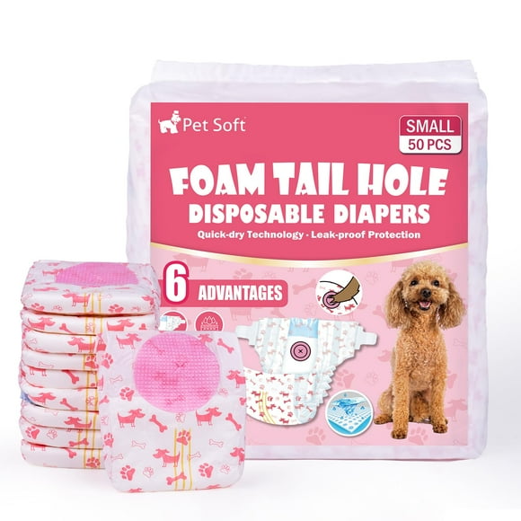 Pet Soft Disposable Dog Diapers - Female Dog Diapers with Adjustable Foam Tail Hole, Ultra Protection Puppy & Cat Diapers Wetness Indicator for Dogs in Heat or