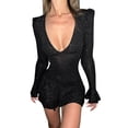 thumbnail image 1 of Gibobby Vestidos para mujer casuales Vestido de noche y club , informal y sexy, con cuello en V profundo y manga larga para mujer(Negro,CH), 1 of 5