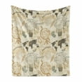 thumbnail image 1 of World Map Soft Flannel Fleece Throw Blanket, Pattern Vintage Globe Atlas Theme Airship Rope Knots Ribbon Retro Print, Cozy Plush for Indoor and Outdoor Use, 60" x 80", Beige Olive Green, by Ambesonne, 1 of 6