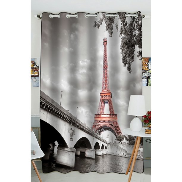PHFZK Cityscape Window Curtain, View of Paris Eiffel Tower in