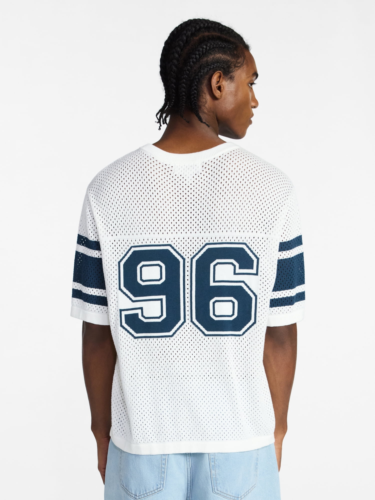 No Boundaries Mesh Sweater Knit Football Jersey Inspired Shirt with Short Sleeves, Men's XS-3XL