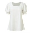 thumbnail image 4 of Dressy Square Neck Tops for Women,Women Short Sleeve Square Neck Jacquard Solid Color Puff Sleeved Loose T Shirt Top,Puffy Short Sleeve Spring Tops(Size:S), 4 of 8
