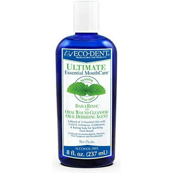 EcoDent Ultimate Sparkling Clean Mint Daily Mouth Rinse, Wound Cleaner, Essential Oils, Baking Soda, Co-Q10, Mouthwash, Fluoride Free Mouthwash, 8 Fl Oz