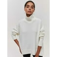thumbnail image 2 of Women'S High Neck Sweaters Loose Fit Fall Winter Pullover Jumper Tops White L, 2 of 6