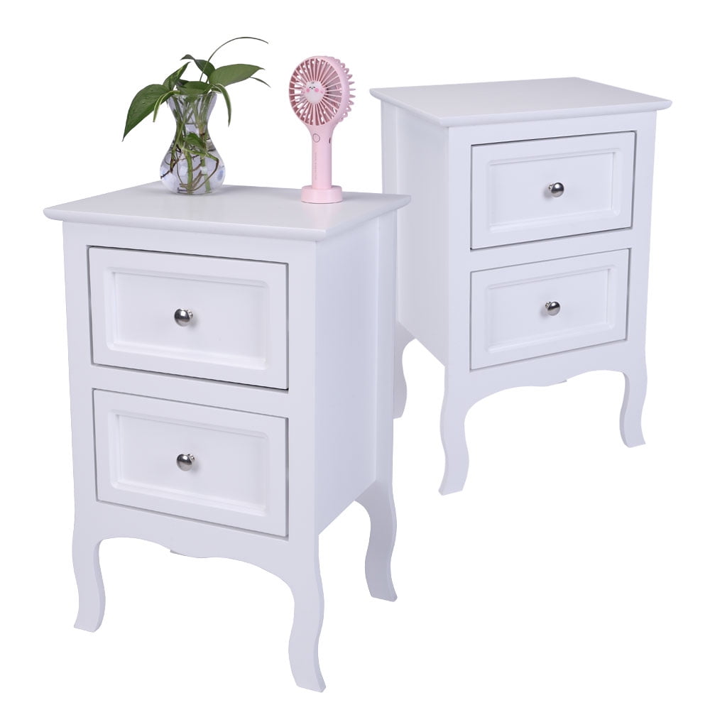 2pcs Country Style Two-Tier End Table Bedroom Night Stand Bedside With 2 Drawers 