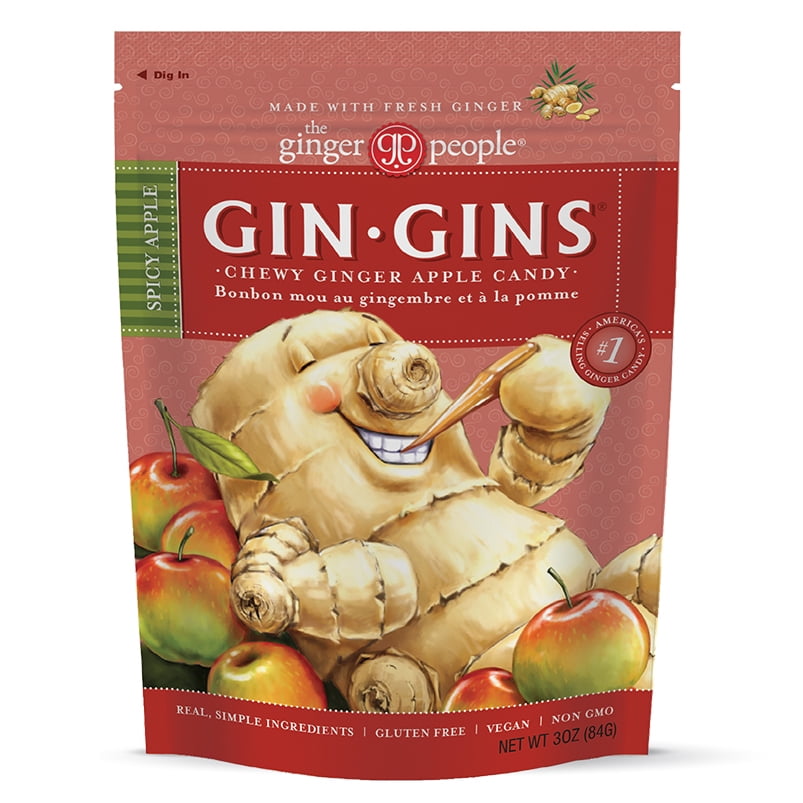 Gin Gins, Spicy Apple Chewy Ginger Candy, 3 Oz