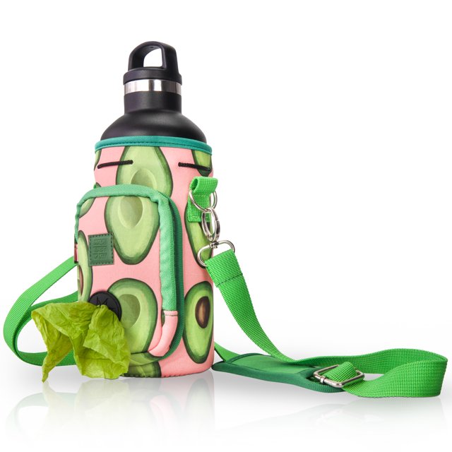 Made Easy Kit Water Bottle Carrier with Pocket for Dog Poop Waste Bags and Adjustable Padded Shoulder Strap