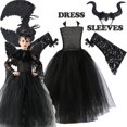 thumbnail image 3 of Vestido de maléfica negro oscuro, vestido de reina malvada para niñas, vestidos de cosplay para niños, disfraz de carnaval, Halloween, bata de tul para niños, 3 of 5