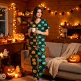 thumbnail image 2 of Womens Halloween Scrub Set, V-Neck Short Sleeve Top & Pants Medical Uniform for Nurses, Healthcare Workers with Pockets, Cyan, S, 2 of 5