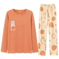 thumbnail image 2 of Avrnliq Womens 2 Piece Pajama Set, Long Sleeve Orange Citrus Print Elastic Waist Cotton Blend Soft Loungewear Sleepwear,Size 2XL, 2 of 3