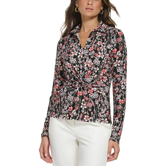 Tommy Hilfiger Womens Collared V-Neck Pullover Top