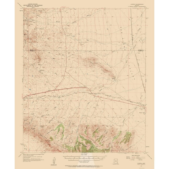Topographical Map - Luzena Arizona Quad - USGS 1957 - Vintage Wall Art