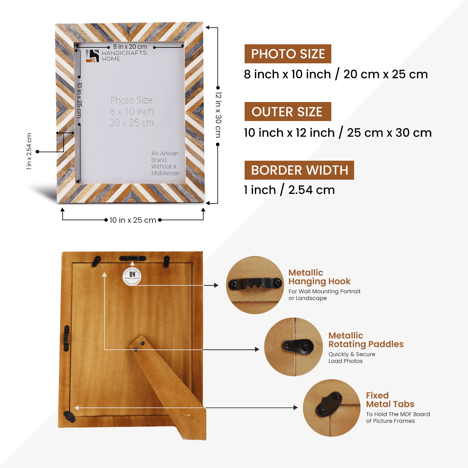 Handicrafts Home Decorative Picture Frames - Modern Trendy Wooden Photo Frame for Table Top and Wall - Daze, 8x10 inches