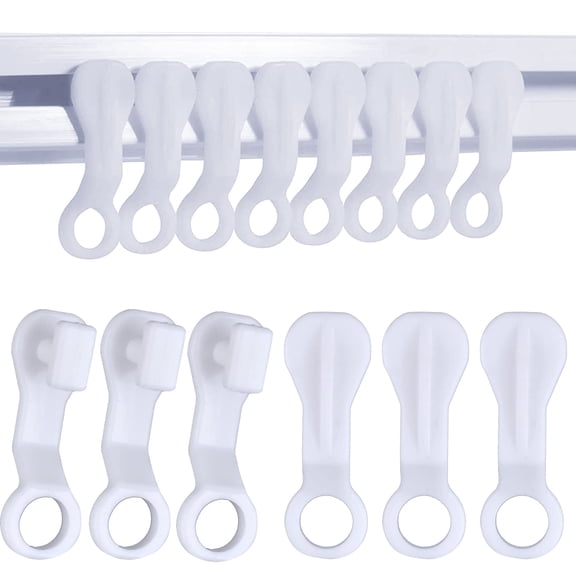 50 Pieces White Plastic Curtain Hooks Curtain Track Runners Rail Glider Tack Hooks,Curtain Hooks  for Door Window Shower Curtain Drapery Accessories